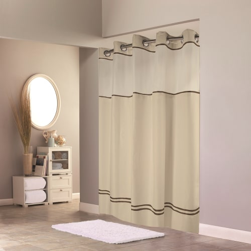 Hookless® Escape Shower Curtain with Snap-in Liner, Polyester, 71"x74", Sand/Brown